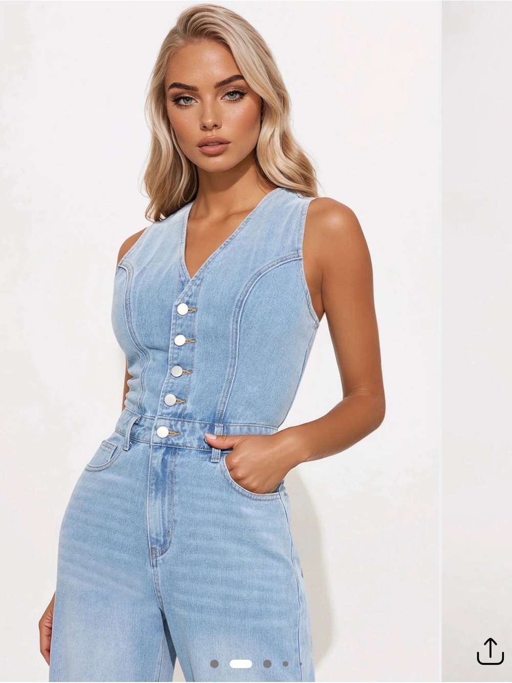NWT Fashion Nova Jessica Light Wash Denim Sleeveless Button-Front Jumpsuit Large - Picture 9 of 9